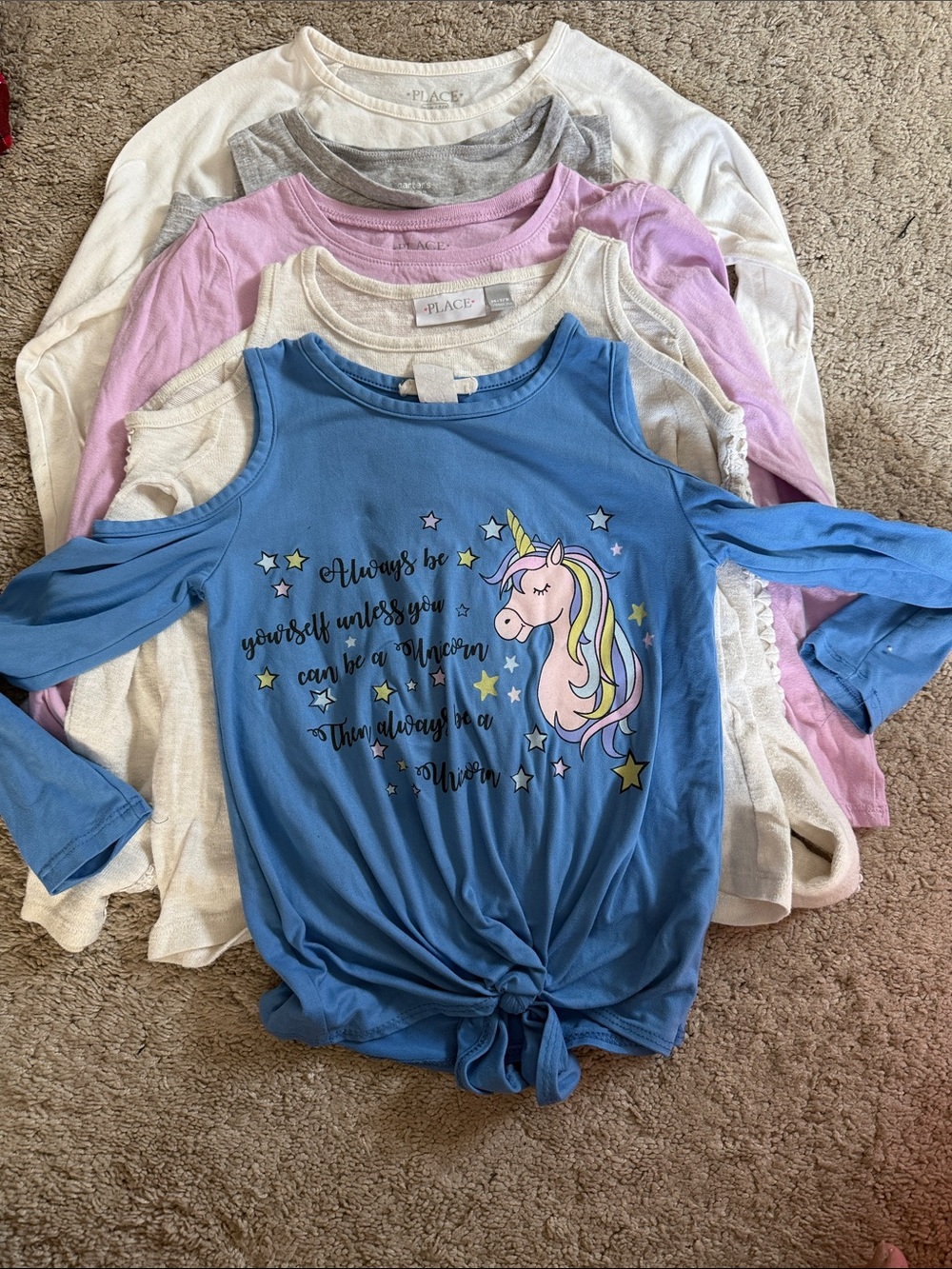 The Childrens Place Blue Unicorn Cold-Shoulder Pajama Top